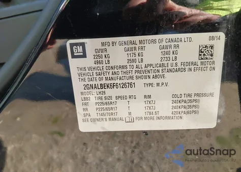 2015 Chevrolet Equinox 1Lt from USA, damaged, VIN 2GNALBEK6F6126761
